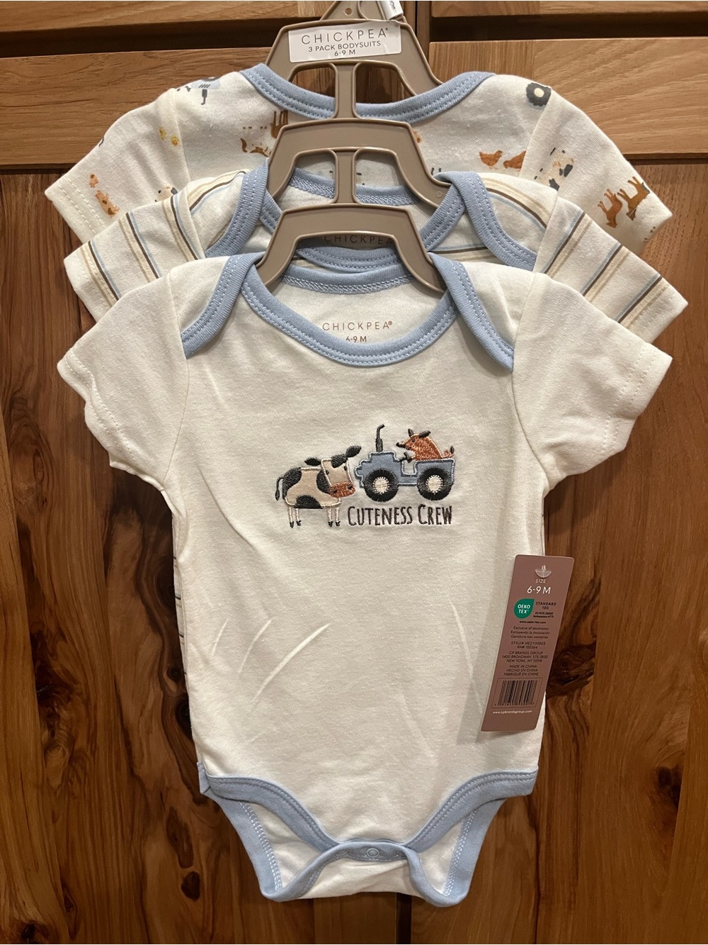 chick pea Baby One-Piece Bodysuit Set in White and Light Blue